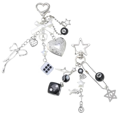 Aesthetic Keychain - 2PCS Y2K Keychain with Magic 8-Ball Keyring and Star Keyring, y2k accessories, Bag Charm, Novelty Keyrings, Gothic Bag Accessories, Cute Heart Locket Keychains, Christmas Gifts