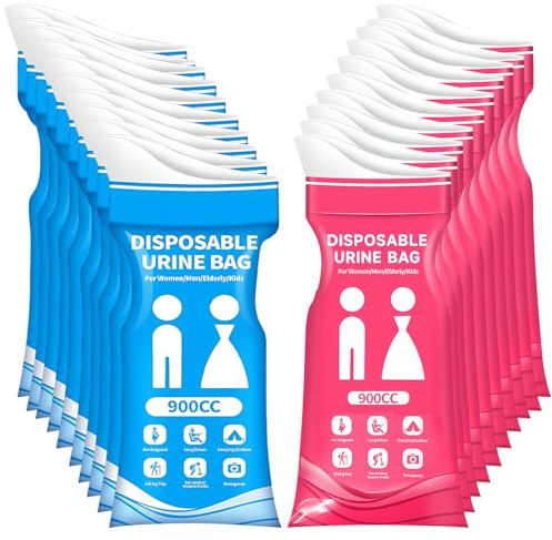 MENUY 20 Stück Urinbeutel für unterwegs, Urinella für Frauen, Urinbeutel für unterwegs für Männer Frauen Kinder. Reisen, Stau, Camping, Wandern, Outdoor. Erbrochene Beutel (Blau und Rosa)