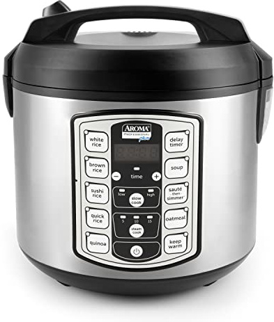 Aroma Housewares Professional Plus ARC-5000SB 20 Cup (Cooked) Digital Rice Cooker, Food Steamer, Slow Cooker, Stainless Exterior/Nonstick Pot, Silver, Black, 10-cup uncooked/20-cup cooked/4QT