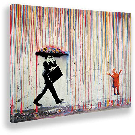 Giallobus - Gemälde - Banksy - Regen der Farben - Leinwand mit Standardrahmen - 100x70 - Bereit zum Aufhängen - Moderne Gemälde