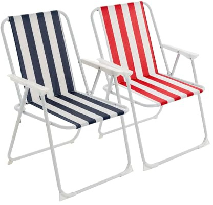 Harbour Housewares Klapper Metallstrandstühle - Blauer/Roter Streifen - Pack Von 2