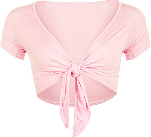 Womens Ladies Cap Short Sleeve Shrug Tie Up Front Crop Bolero Cardigan 8-22 8-10 Baby Pink