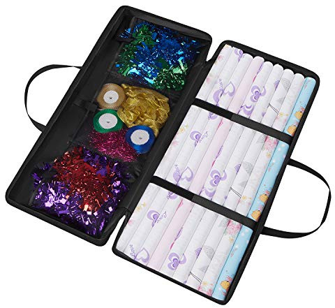 Dokon Christmas Wrapping Paper Storage Bag Heavy Duty Oxford Fabric Gift Wrap Storage Bag with Durable Handle and Zipper, Xmas Wrapping Paper Organiser for Papers, Decoration (82x13x34cm) -Black