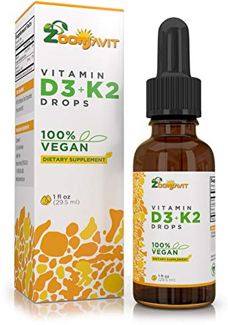 Zoomavit Vegan Liquid Drops Vitamin D3 K2 (MK7) - 100% Plant Based Liquid Vitamin D Enhanced with Coconut Oil for Max Absorption - 1 Serving = 1000 IU VIT D3 and 200 mcg VIT K2