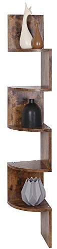 BAKAJI EstanterÍa de Esquina en Pared, EstanterÍa Esquinera de 5 Niveles, Estanteria Libros, para Dormitorio, Sala de Estar, BaÑo, Oficina en Casa, MarrÓn RÚstico, Altura 123 cm x 20 cm