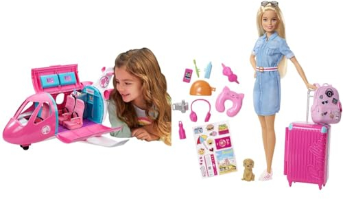 Barbie Bundle, Traumflugzeug Spielset (GDG76) + Barbie Puppe & Zubehör, 2 Spielzeug für Kinder + 3 Jahre