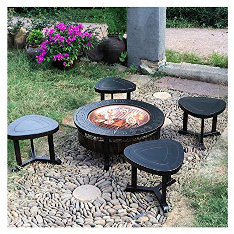 Braciere da Esterno Barbecue A Legna Esterno, Caminetto Esterno, Decorazione del Giardino, Riscaldamento Esterno, con 4 Sgabelli