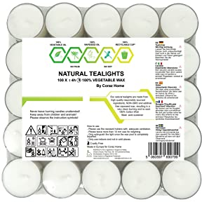 Bougies chauffe-plat en cire de colza de haute qualité dans une tasse transparente avec une durée de combustion de 4 ou 8 heures avec cire blanche pure sans parfum et de non toxique