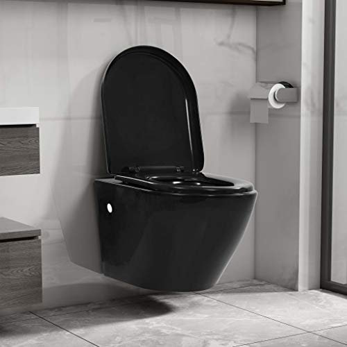 Gawany WC sospeso con cassetta di risciacquo a incasso, senza bordi, abbassamento automatico Soft Close, da parete, per WC, elemento a parete in ceramica, colore nero