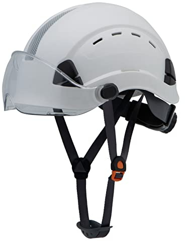 UNINOVA OSHA Hard Hat with Visor ANSI Z89.1 Approved Vented Safety Helmet Cascos De Construccion with Visor Construction Climbing Forestry Aborist Tree Work Hardhats(T1 White Clear)