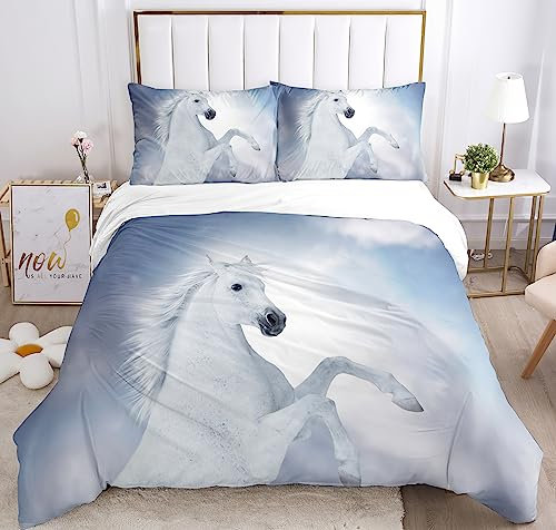 IUNTWEIE copripiumino cavallo 200x200, copripiumino stampa cavalli con Cerniera，Set di biancheria da letto 3D Incluso 1 Copripiumino e 2 Federe (200 x 200 cm, Cavallo-3)