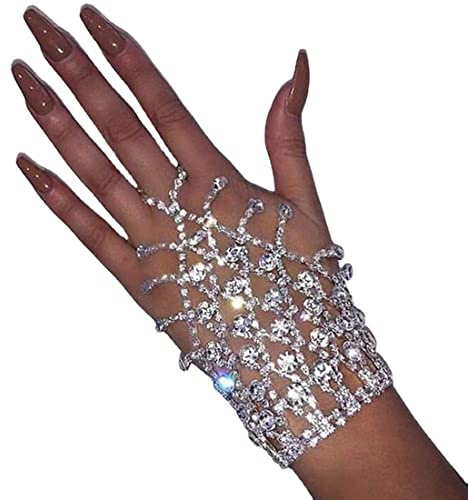 Prosy Strassarmband ring silver handkedja kristallarmband fingerring armband bröllop handsele handtillbehör för kvinnor och flickor