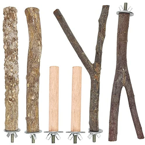 6-teiliges Vogelsitz-Ständer-Set, Vogelkäfig Papageienspielzeug natürlicher Holzzweig stehender Stock Plattform Spielplatz für kleine mittelgroße Wellensittiche Aras Finken Nymphensittiche Sittiche