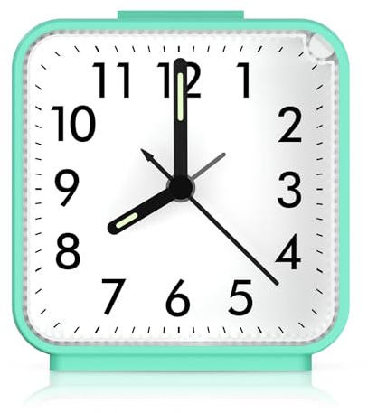 AMIR Analog Alarm Clock, Silent Non Ticking Small Clock, Travel Alarm Clock with Snooze & Light, Ascending Beep Sounds, Battery Operated Loud Alarm Clock for Bedroom, Bedside, Desk