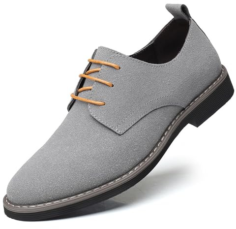 Asifn Hommes Robe Oxfords et Derbies Chaussures Cuir Classic Lacets Casual Suede Velours Low Top Affaires Chaussures Respirantes（Gris,46 EU
