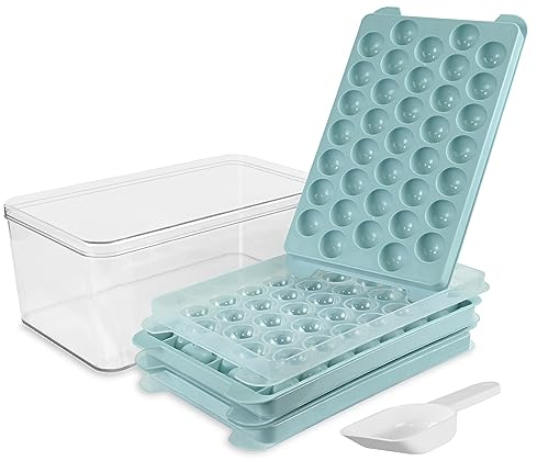 Runde Eiswürfelform, Eiswürfelform mit Behälter, Kugel Eiswürfelbehälter für Gefrierschrank, Cocktail, Whiskey, Tee, Kaffee, 1in x 111 Stück(3 eiswürfelbehälter & 1 eiswürfel box & 1 Schaufel)