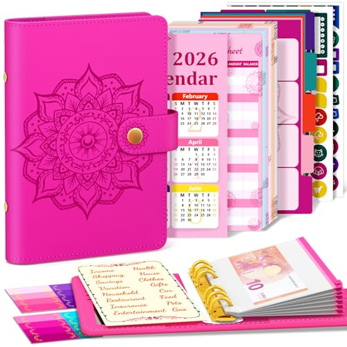 A6 Planner Presupuestario, con planificador 2026, libro de la casa A6, planificador de dinero financiero, carpeta de ahorro de presupuesto (rojo con calendario)