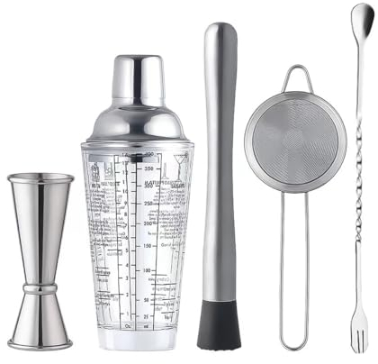 5-teiliges ZONADAH Cocktail-Shaker-Set aus Edelstahl, Handshaker-Rührset, 400 ml, Glasmixer, Bar-Werkzeug-Set, Getränke-Shaker, Bar-Zubehör für das Heim-Bar-Set