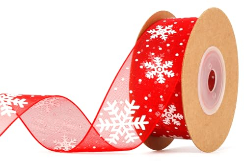 Geschenkband,Red Band,Geschenkband Hochzeit,Schleifenband,Geschenkband Breit,Organzaband,Dekoband,Geschenkband Rot,Geschenkbänder,Weihnachtsbänder,Weihnachtsbaumschleife,Farbband Schneeflocke,1 Stk
