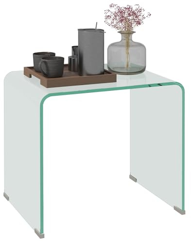 HOMCOM Tavolino da Caffè Moderno e Monoblocco con Piedini Antiscivolo, Tavolino in Vetro Temperato, 50x40x45 cm, Trasparente
