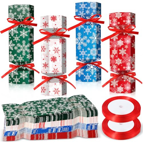 Spakon Confezione da 60 cracker natalizi senza scatti, per feste, fai da te, set di bomboniere natalizie per cene di Natale, regalo decorativo (fiocco di neve)