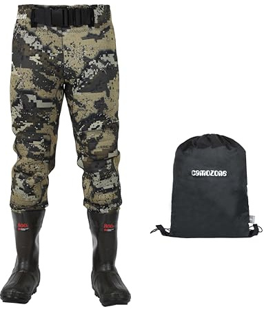 UNISPO Neoprene Bootfoot Waist Waders Durable Rubber Boots with 3M Thinsulation Reinforced Waist Belt and Knees Pad for Hunting Fly Fishing Wader Men and Women are available(Size: UK_10.5)