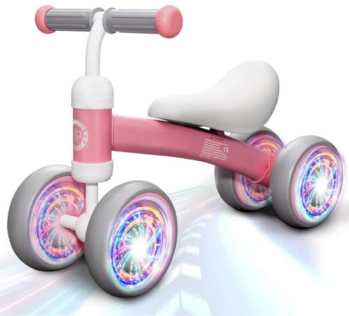 Draisienne Enfants Vélo Bébé sans Pédales 10-24 Mois Jouet Baby Walker Fille Garçon 1-2 Ans Jouet d'Equitation Trotteur pour bébé avec Roues Lumineuses, Rose