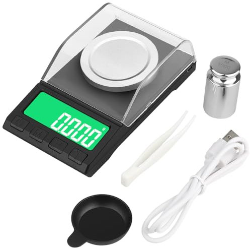 Diyife Feinwaage 0.001g/100g, Wiederaufladbare Milligramm Waage, Kleine Taschenwaage Digitalwaage, Gewürzwaage, 8 Einheiten, für Pulvern, Schmuck, Kräuter, Tee, Hefe, mit Cal-Gewicht, Pinzette