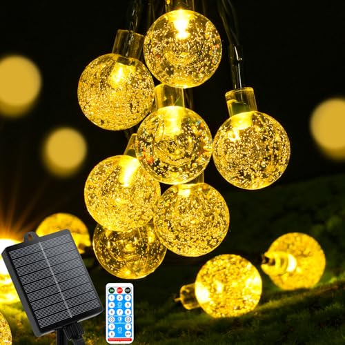 AUAUY Solljusslingor, 11 m, 60 LED-globljusslingor, 8 lägen, vattentät, blinkning, solljus, utomhuslampor för trädgård, uteplats, lusthus, balkong, bröllop, julfest, dekorationer (varm vit)