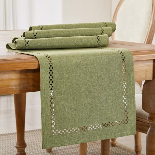 Wracra Camino de Mesa Estilo Lino en Boho, Camino de Mesa Rústico 90 cm Largo, Singular Camino de Mesa Hueco Geométrico de Dos Capas para Comidas, Fiestas y Uso Diario