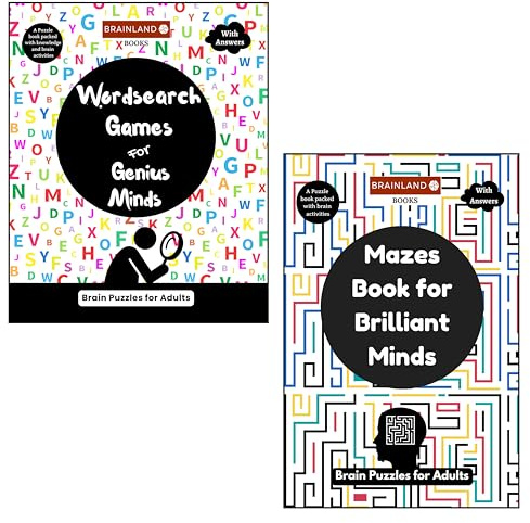 Combo Pack of 2 Books - Wordsearch Games and Mazes Book for Brilliant Minds - Brain Puzzles for Adults - Memory Games | Gift for Mother, Father, ... Best Retirement Gift - Screentime Alternative