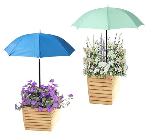 Lyreh 2pcs Réglable Parapluie pour Plantes, Imperméables Pare Soleil Plantes avec Poteaux Métal et Piquets en Forme H Parasol d'Extérieur pour Végétaux Pot Fleurs Légumes (Bleu, Vert)