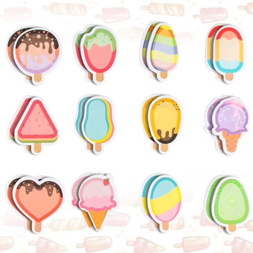 24 Pezzi Foglietti Adesivi per Bambini, 720 Fogli di Sticky Notes a Forma di Gelato, Mini Block Notes, Blocchetti Adesivi Colorati Blocchetti Memo Adesivi per Ufficio Scuola Casa, Regalo per Feste