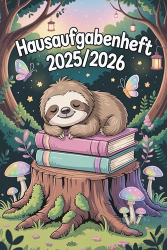 HAUSAUFGABENHEFT 2025 2026: A5 schulplaner | Für Jungen & Mädchen | Mit Datum 04 August 2025 - 31 Juli 2026 | Faultier
