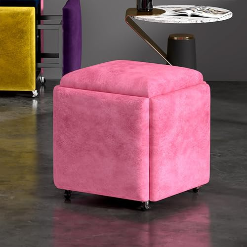 Cubo Di Seduta 5 In 1 Con Ruote Girevoli – Sgabello Ottomano Impilabile In Similpelle O Velluto (35x35x35 Cm O 45x45x45 Cm)(Velvet2,45x45cm(18x18))