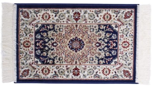 SaRani Tappeto Classico Tradizionale, Motivo Floreale, con Frange, Tessuto Viscosa, Arredo Casa (Blu, 40x60 cm)