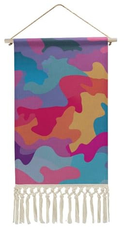 Jubonexis Arazzo da parete in lino, poster da parete vintage con nappe e asta in legno