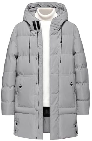 Termisk lång parkas vinterrock för män M-6XL snö vindtät vinter pufferkappa förtjockad parkas ytterkläder, Grå, 4XL