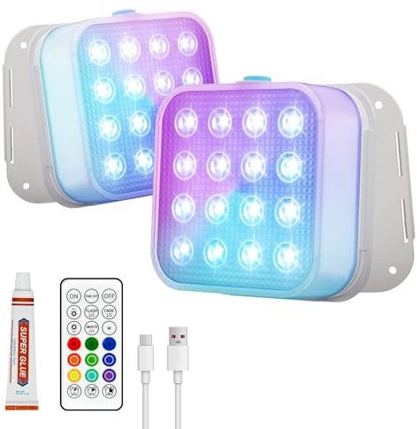 Submersible LED Lights with Remote, 16 LED Beads Waterproof Underwater Light, Rechargeable Battery, 16 Color Changing Pool Light, Adjustable Brightness & Timer, for Pool, Hot Tub, and Pond Use (2pcs)