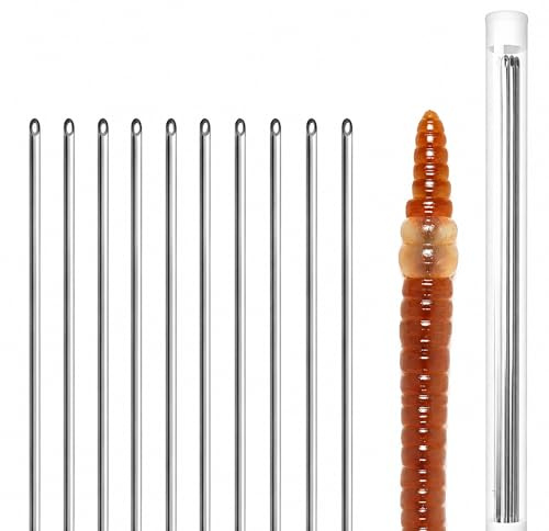 Juego de agujas de cebo con carcaj, 10 agujas de gusano de acero inoxidable en 20 cm/25 cm/30 cm – Aguja para lombrices de rocío, gusanos de calambre y cebo – Aguja de cebo para pesca de surf (30 cm x