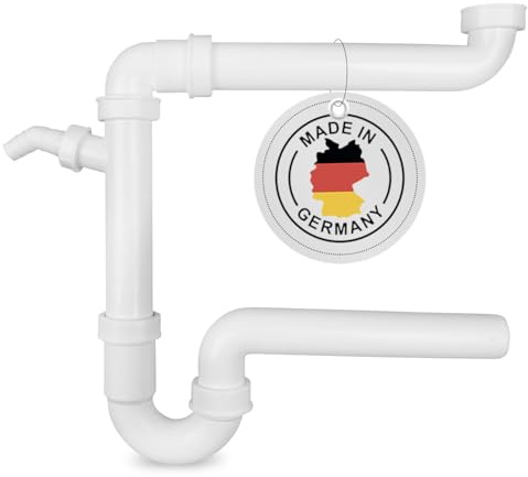 AQUADE Raumsparsiphon Küche aus Kunststoff Weiß 1 1/2 Zoll x 40 mm mit waagerechtem Abgang und 1 Abwasserаnschluss 19-23 mm - Abflussrohr Waschbecken Geruchsverschluss Siphon mit Gеräteаnschluss