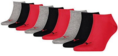PUMA Calcetines unisex para zapatillas (3 unidades), negro/rojo, 43-46