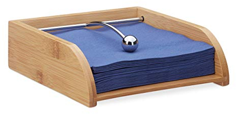 Relaxdays Serviettenhalter Holz, für 33x33 Servietten, mit Beschwerer, flach, Tisch Serviettenablage, aus Bambus, natur, H x B x T ca. 6 x 19 x 19