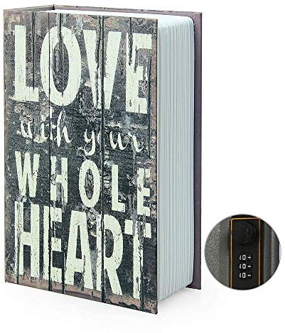 Small Sized Diversion Book Safe Storage Box, Dictionary Secret Safe Can with Security Combination Lock/Key, Diversion Book Hidden Safe (Combination, Love)