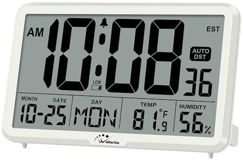 WallarGe Auto Set Digital Wall Clock Battery Operated, Auto DST