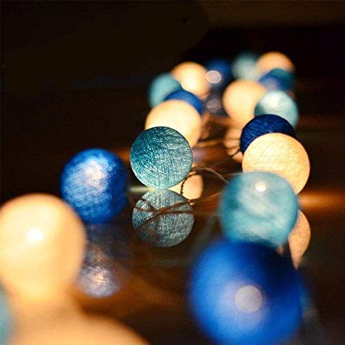 Ciskotu lichterkette Innen mit Stecker, 3.8M Lichterkette Lampions 20 LEDs,Lichterkette Cotton Ball Kugeln für Kinderzimmer Weihnachten Party Garten Terrasse (Blau)