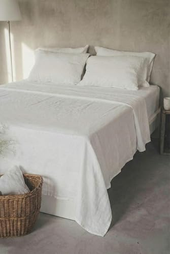 Ger3as Leinen Bettlaken ohne Gummi – 100% Stonewashed Leinen Flachlaken – Atmungsaktiv – Ohne Kissenbezüge – (Off White, 240 x 260 cm)