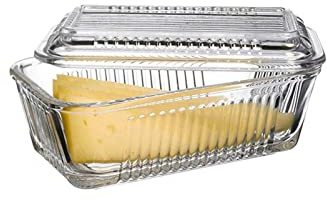 AL-FAHMI Rectangle & Round Glass Butter Dish - Stylish Butter with Lid Easy to Use and 100% Food Safe (Rectangle)
