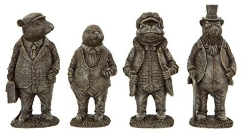 Inspirational Gifting 4 Miniature 14cm Wind in the Willows Garden Sculptures Statues made from a solid stone resin, featuring Ratty, Mole, Badger and Toad! - hand finished with aged patina.