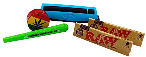 Futurola Drehmaschine King Size Rolling Machine Grinder RAW Papers raupir Geschenk Set Farbe wählbar, Farbe: Türkis/Blau